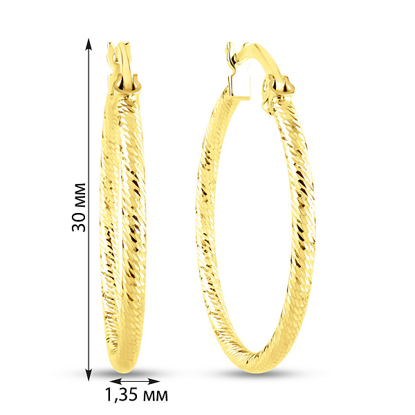 Сережки-кільця з жовтого золота з алмазною гранню (арт. 122001/30ж) – зображення 4