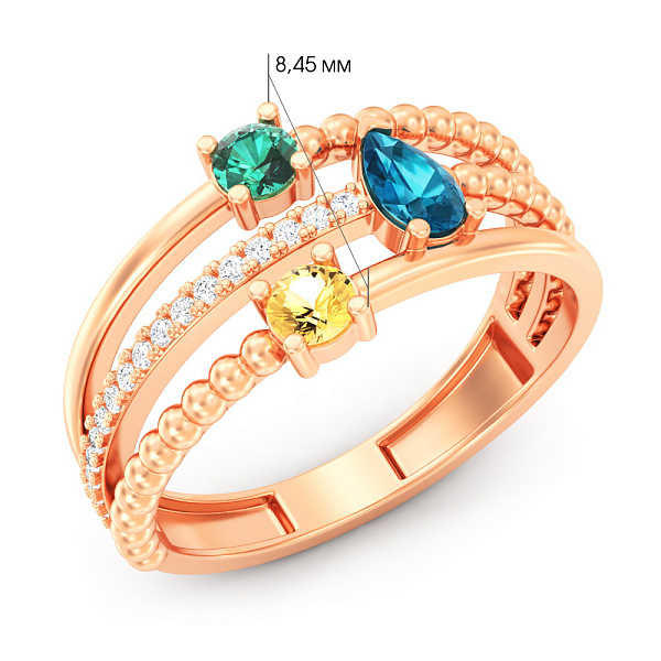 Золотое кольцо с миксом камней (арт. 141370Пзлц) – изображение 4