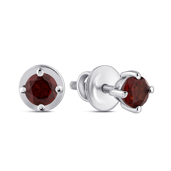 Серебряные серьги-пусеты с гранатом (арт. 7518/2193593Г) – изображение 1