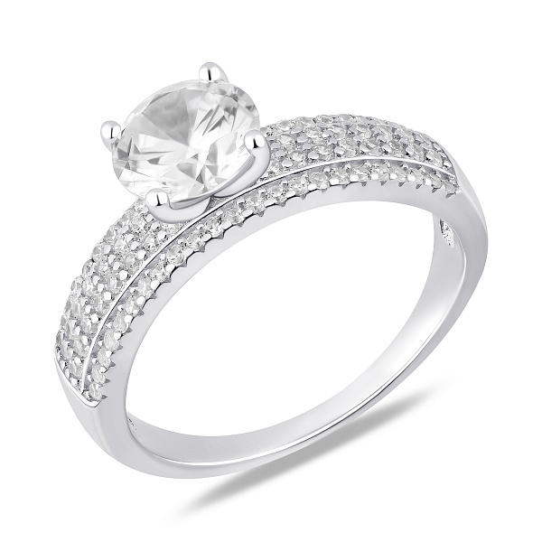 Серебряное двойное кольцо с фианитами и крупным камнем (арт. 7501/8527) – изображение 2