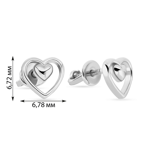 Серьги-пусеты «Сердечки» из белого золота (арт. 107218б) – изображение 4