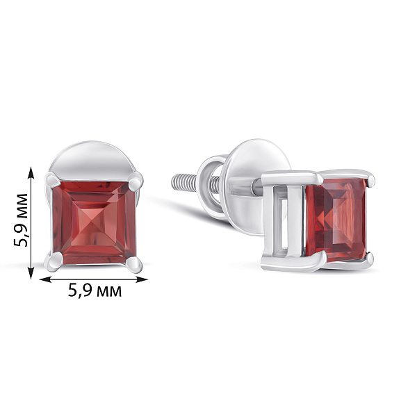 Серьги-гвоздики из серебра с гранатом (арт. 7518/2058779Г) – изображение 2