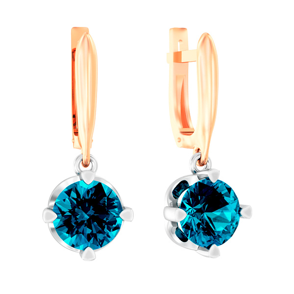 Золотые серьги подвески с топазом Blue Ocean (арт. 110594Пл) – изображение 1