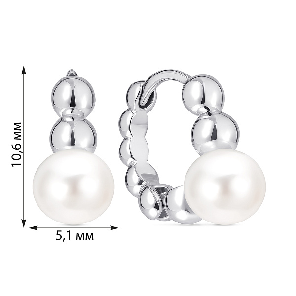 Серебряные серьги-кольца с жемчугом (арт. 7502/10000/10жб) – изображение 2
