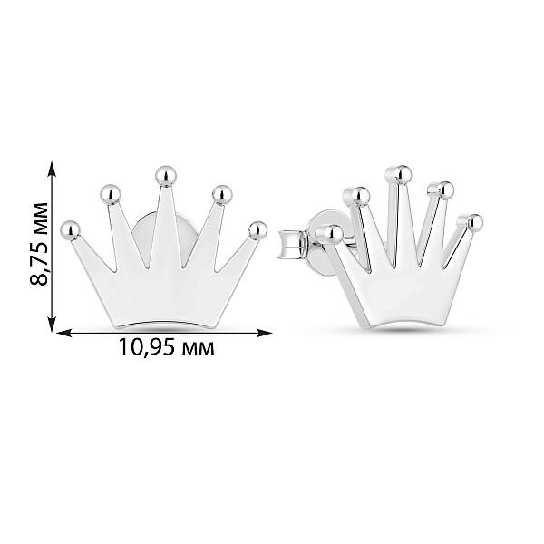 Сережки-пусеты Корона из белого золота (арт. 107828б) – изображение 6