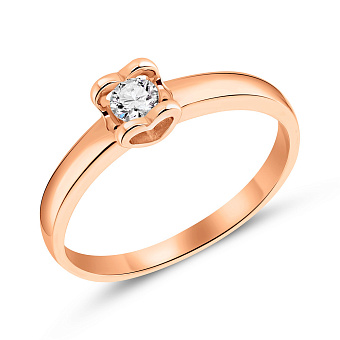 Фото Золотое кольцо с бриллиантом (арт. 1190521201)
