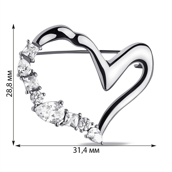 Серебряная брошь Сердце с фианитами (арт. 7505/228) – изображение 2