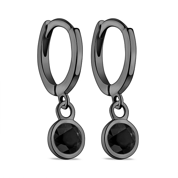 Серебряные серьги-подвески с черным фианитом (арт. 7502/9056/10чч) – изображение 1
