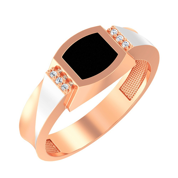 Печатка из красного золота с эмалью и фианитами (арт. 170048е) – изображение 1