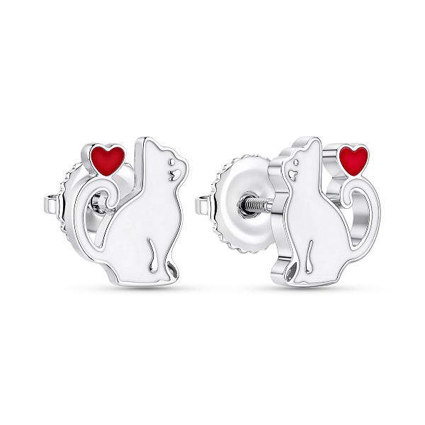 Серебряные серьги-пусеты Котики (арт. 7518/7514ебк) – изображение 1