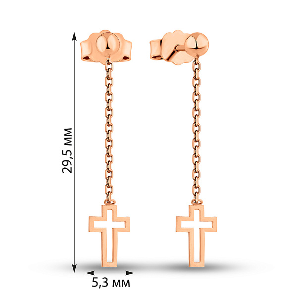 Серьги-пусеты из красного золота Крестики (арт. 1091246) – изображение 3