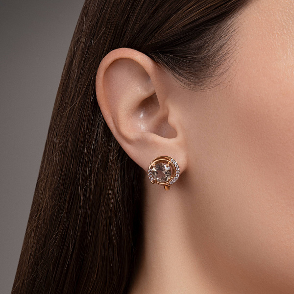 Серьги из красного золота с кварцем и фианитами (арт. 112000Пкр) – изображение 2