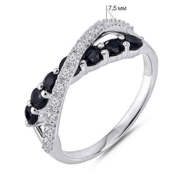 Серебряное кольцо с дорожкой из сапфиров (арт. 7501/2180890Спс) – изображение 2