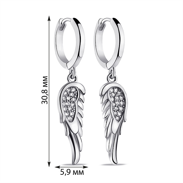 Серьги-подвески Крылья из серебра с фианитами (арт. 7502/9310/10) – изображение 2