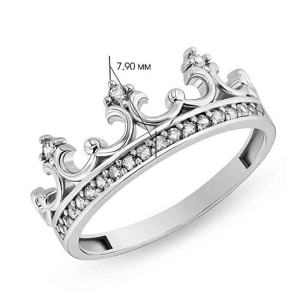Кольцо Корона из белого золота с фианитами (арт. 155095б) – изображение 2