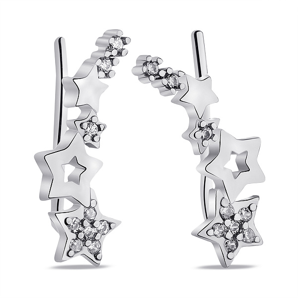 Серебряные серьги-клаймберы Звезды (арт. 7502/9040) – изображение 1