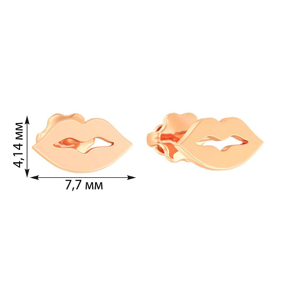 Пусеты из красного золота "Kiss" без камней (арт. 110877) – изображение 2