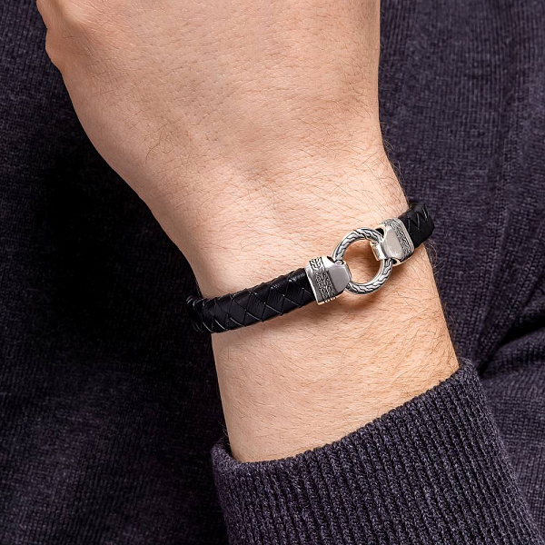 Браслет из кожи с серебряными вставками (арт. 7609/4676) – изображение 3
