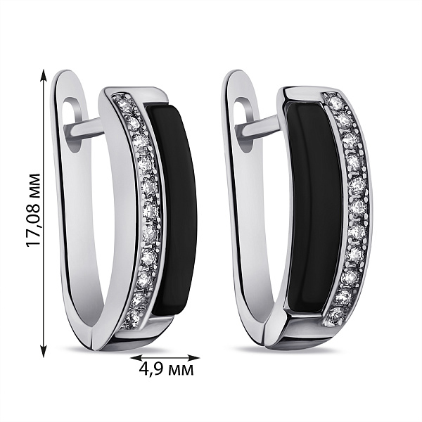 Серьги из серебра с фианитами и керамикой (арт. 7502/С2ФК/4000) – изображение 2