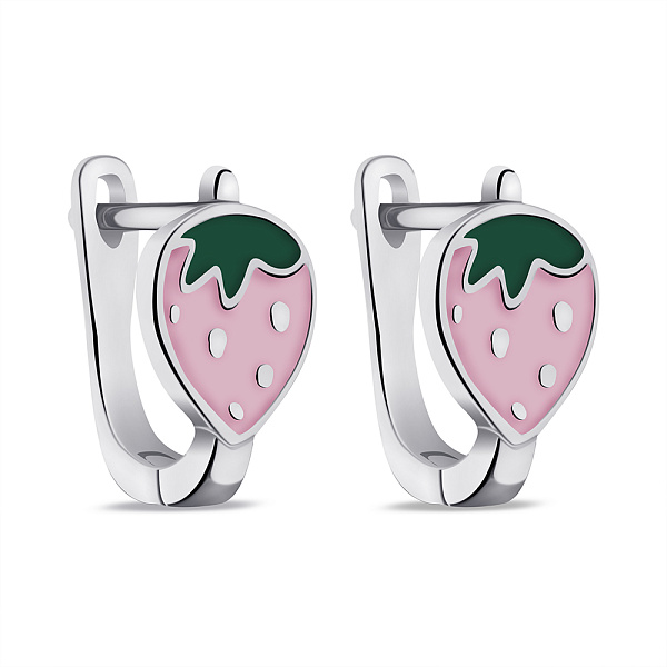 Серебряные детские серьги Клубника с эмалью (арт. 7502/9689ерз) – изображение 1