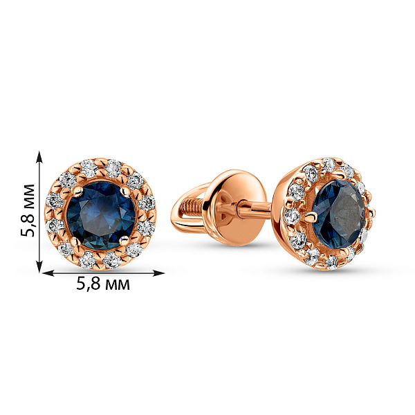 Пусеты из красного золота с сапфиром и бриллиантами (арт. 2103449201с) – изображение 2