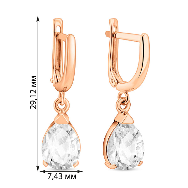 Серьги-подвески из красного золота с фианитами (арт. 110145) – изображение 2