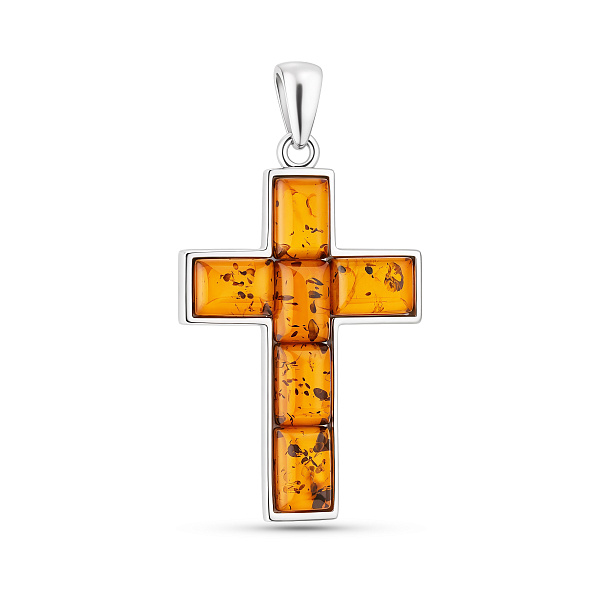 Серебряный крестик с янтарем (арт. 7503/856ЯП) – изображение 1