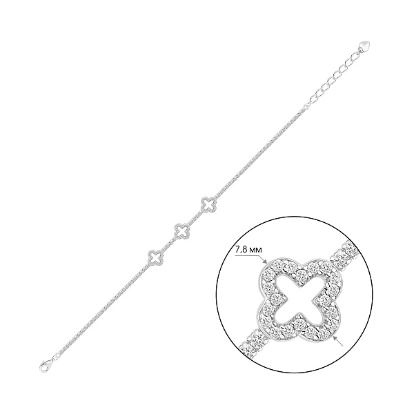 Серебряный браслет клевер с фианитами (арт. 7509/5536) – изображение 2