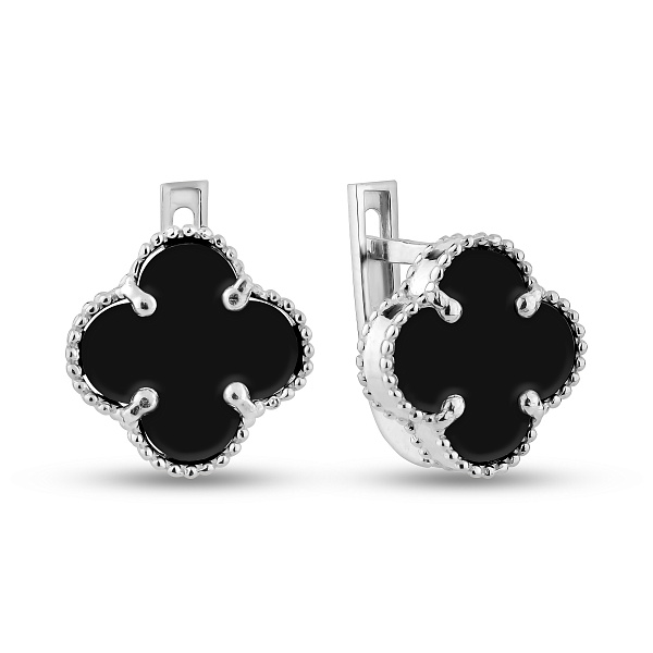Серьги из белого золота с ониксом (арт. 106087/10бо) – изображение 1