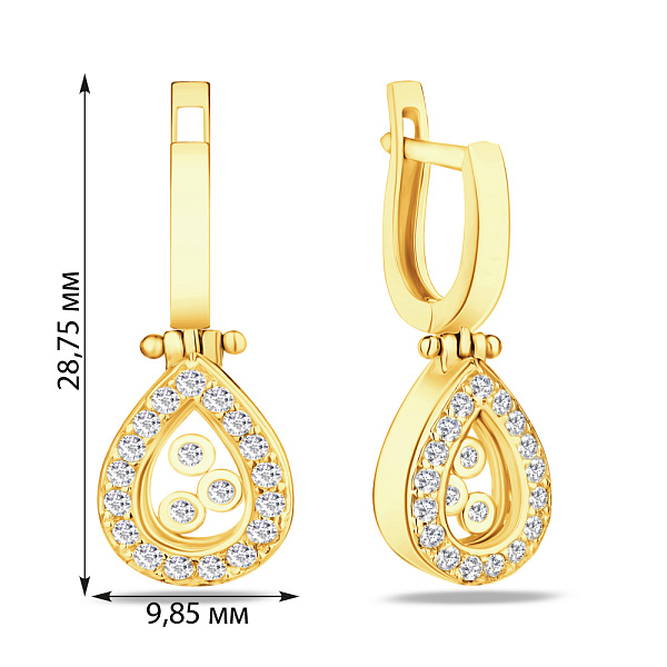 Золотые серьги подвески с фианитами (арт. 101060ж) – изображение 2