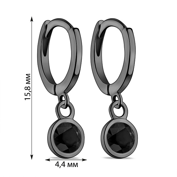 Серебряные серьги-подвески с черным фианитом (арт. 7502/9056/10чч) – изображение 2