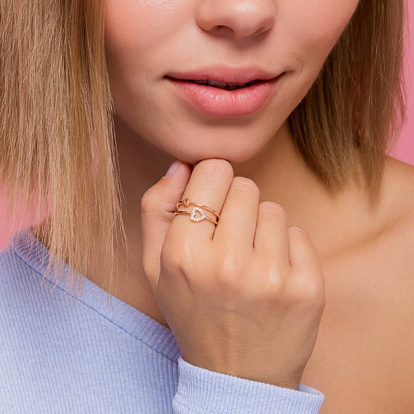 Золотое кольцо Сердечки с фианитами (арт. 1110554101) – изображение 2