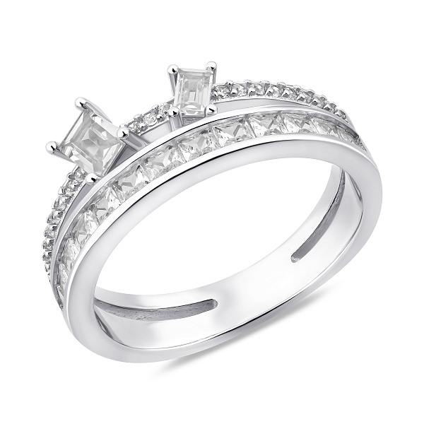 Двойное серебряное кольцо с фианитами (арт. 7501/8437) – изображение 1