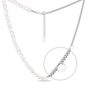 Фото Серебряное колье с жемчугом и с монетками Trendy Style (арт. 7507/1502жб)