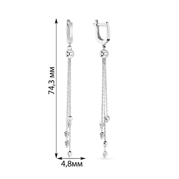 Серьги-подвески из белого золота с шариками (арт. 109176б) – изображение 3