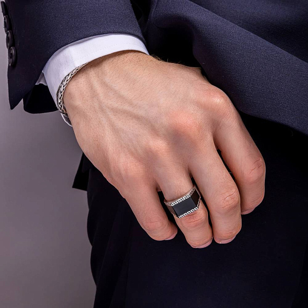Серебряная печатка с эмалью (арт. 7506/6690еч) – изображение 3