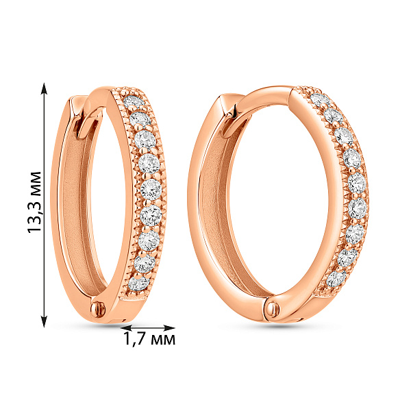 Серьги-кольца из красного золота с фианитами (арт. 110272) – изображение 3