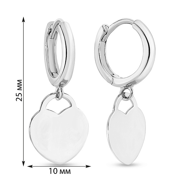 Сережки «Сердечки» из белого золота (арт. 107885/10б) – изображение 2