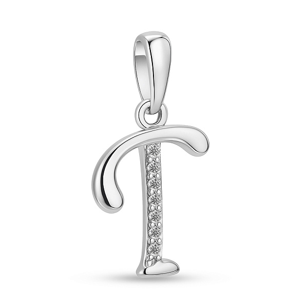 Серебряный кулон Буква Т с фианитами (арт. 7503/4378) – изображение 1