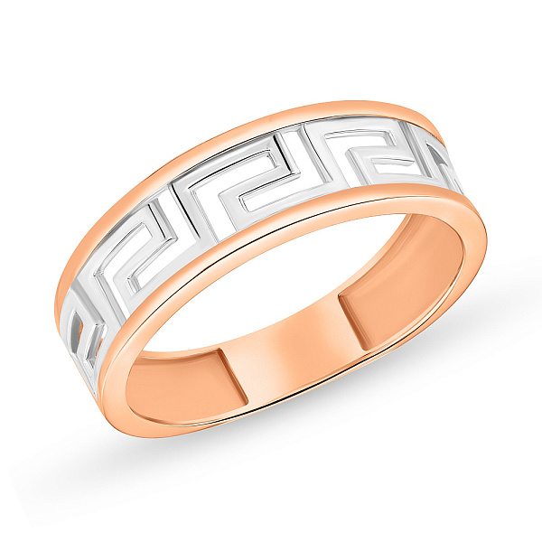 Кольцо Олимпия из красного и белого золота с греческим орнаментом (арт. 155370кб) – изображение 1