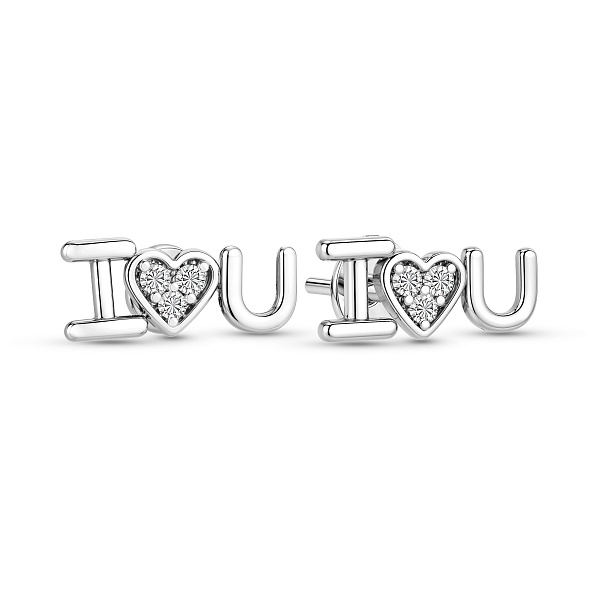 Пусети з білого золота I Love You c фіанітами (арт. 111083б) – зображення 1