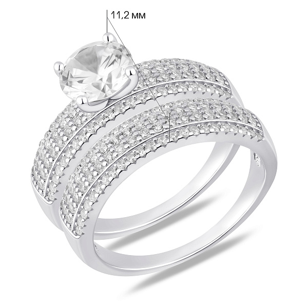 Серебряное двойное кольцо с фианитами и крупным камнем (арт. 7501/8527) – изображение 5