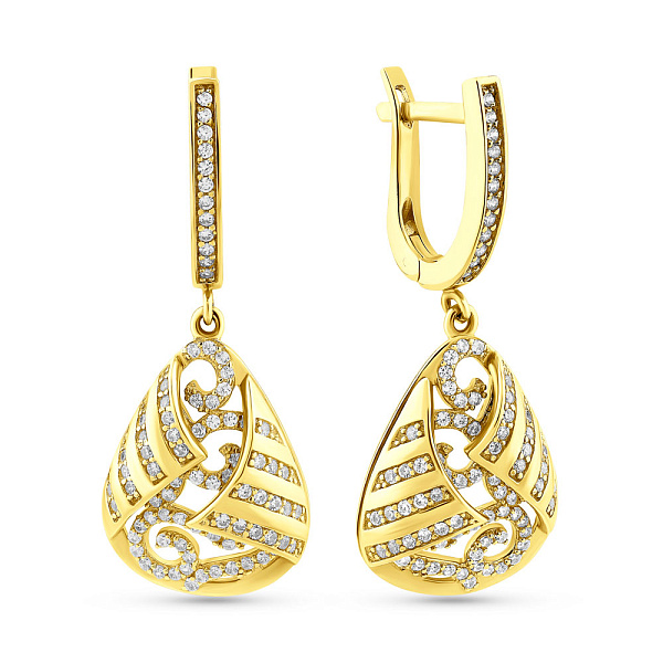 Серьги-подвески из желтого золота с фианитами (арт. 102723ж) – изображение 1