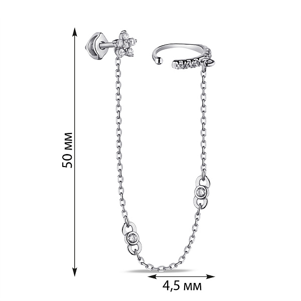 Одиночная серебряная серьга с каффой (арт. 7518/580сп) – изображение 2