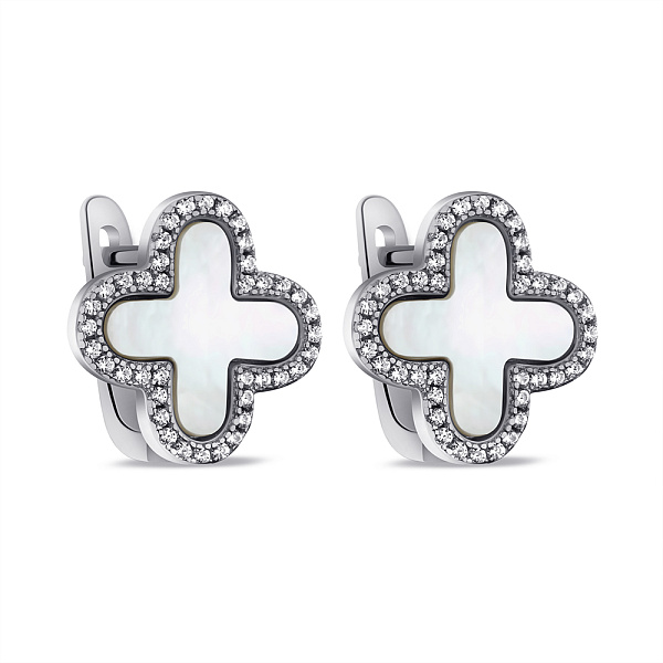 Серебряные серьги с перламутром и фианитами (арт. 7502/СК2ФП/3006) – изображение 1