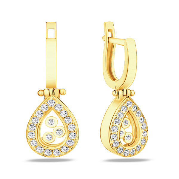 Золотые серьги подвески с фианитами (арт. 101060ж) – изображение 1
