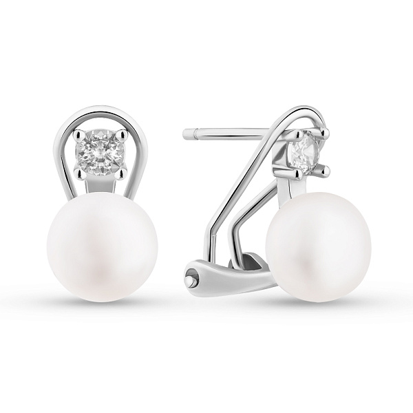 Серебряные серьги с жемчугом и фианитами (арт. 7502/10020жб) – изображение 1