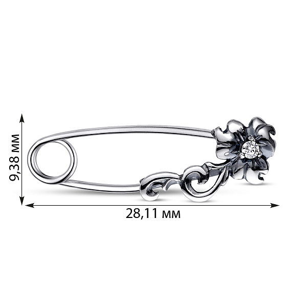 Серебряная булавка с фианитом (арт. 7911/7058-43-ч) – изображение 2