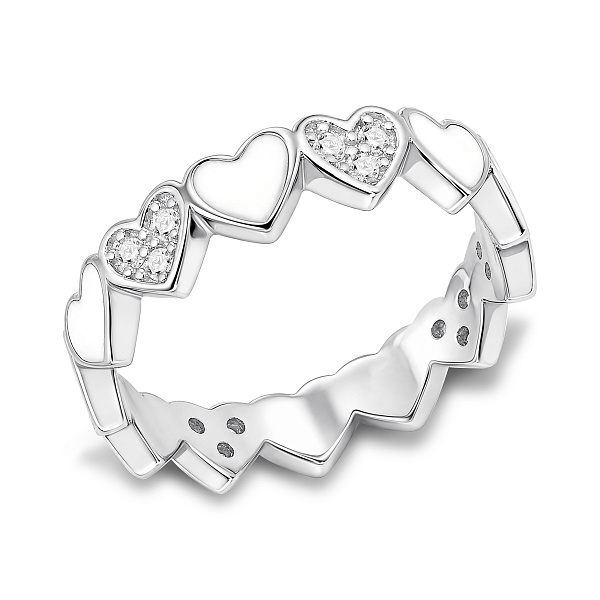 Серебряное кольцо сердечка с фианитами и эмалью (арт. 7501/8904еб) – изображение 1