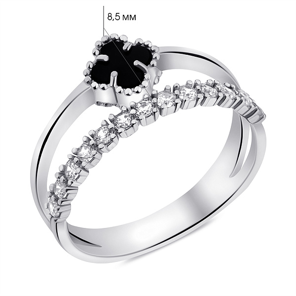 Серебряное кольцо с ониксом и фианитами (арт. 7501/2065/4о) – изображение 2